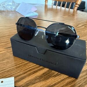 Armani Exchange Men's Black Metal Aviator Sunglasses
